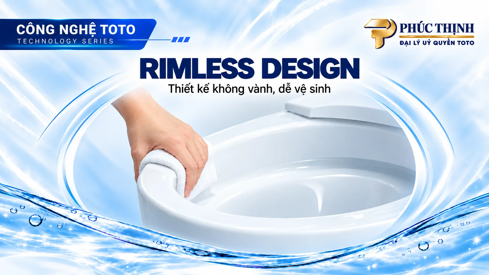 Bồn cầu vành kín Rimless của TOTO giúp người dùng tiện lợi hơn khi vệ sinh