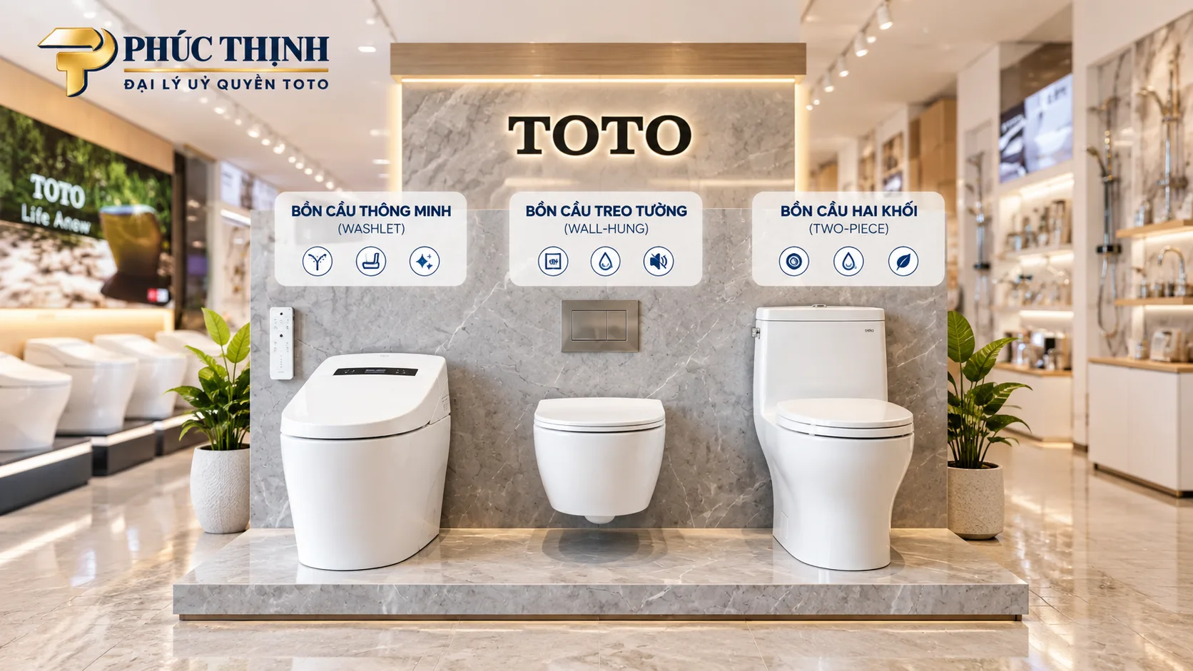 Các phân khúc bồn cầu từ phổ thông đến cao cấp và bồn cầu thông minh.