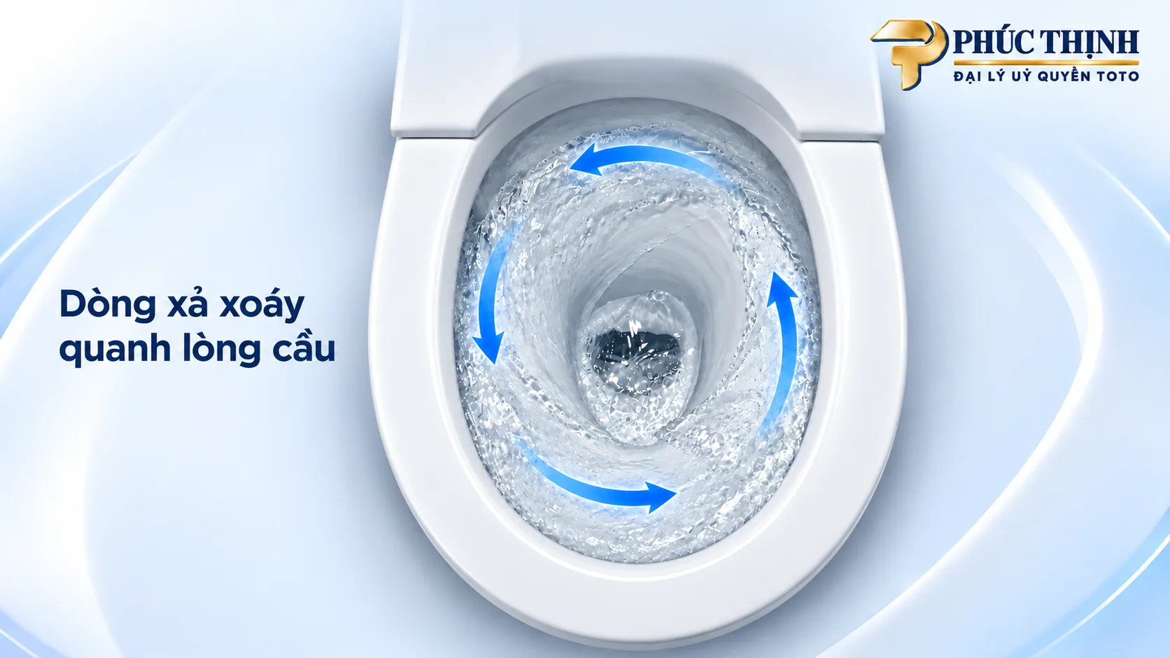 Minh họa dòng nước xả xoáy Tornado Flush quanh lòng bồn cầu TOTO