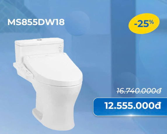 Bàn cầu 2 khối MS855DW18 kèm nắp rửa điện tử WASHLET dòng C2 cơ bản