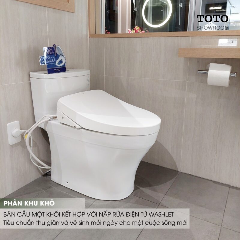 Bàn cầu một khối kếp hợp với nắp rửa điện tử Washlet